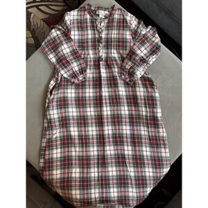 LL Bean Tartan Plaid Flannel Nightgown Plus Size XS White Red Green 100% Cotton